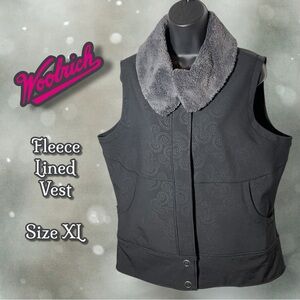 Woolrich Women's Summit Vest Fleece Lined Faux Fur Black Gray Sz XL #18539